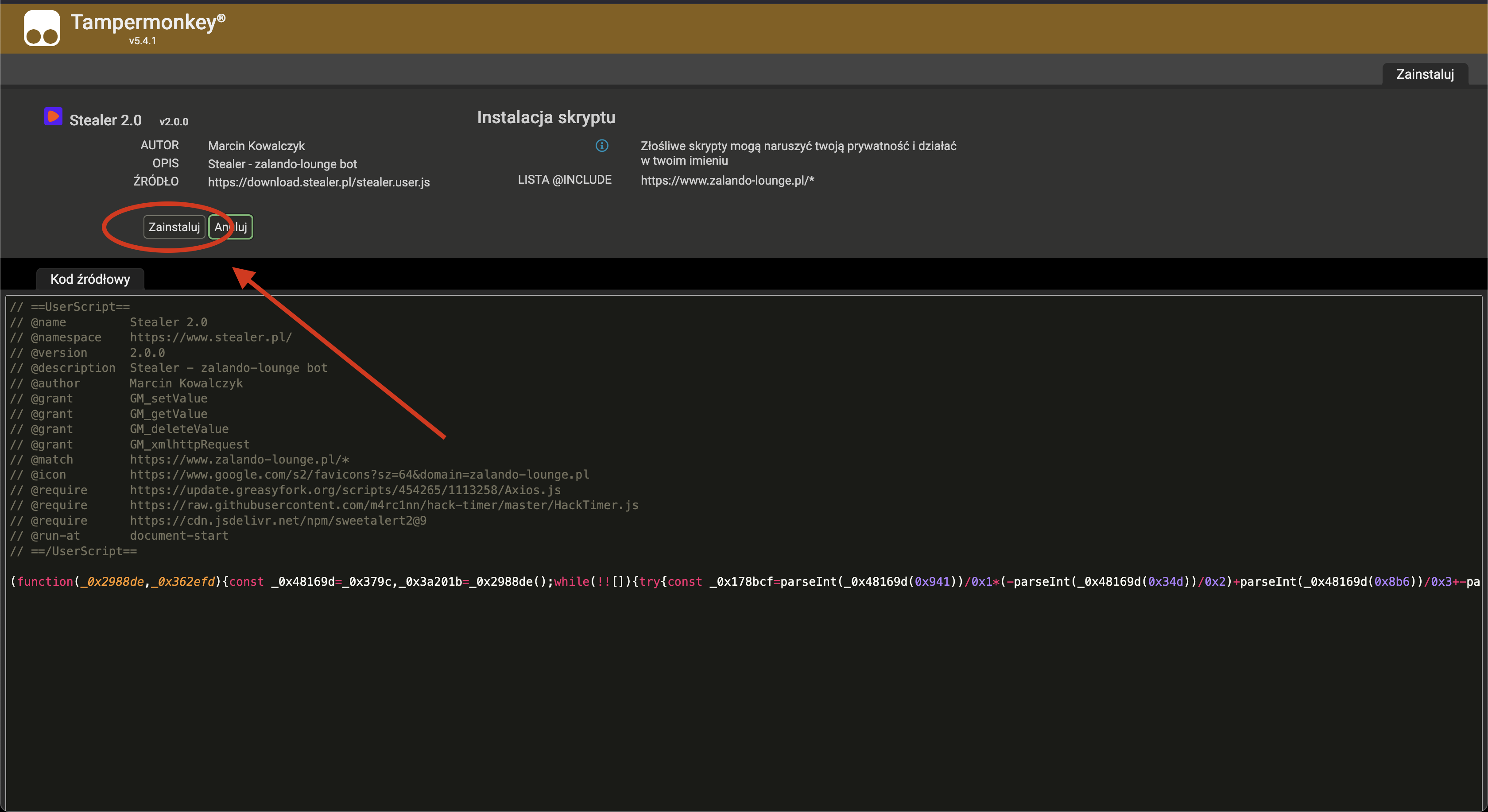 Dodaj skrypt - Krok 1